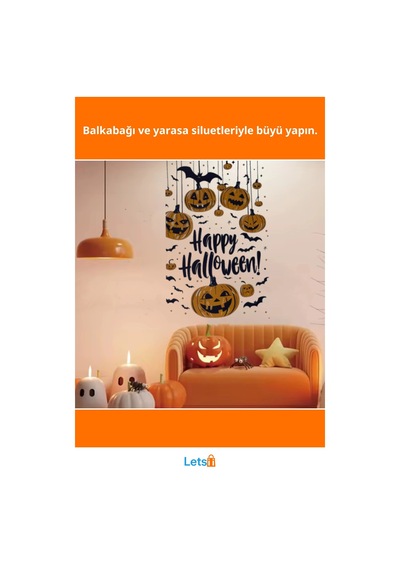 Halloween Temalı Balkabaklı Duvar Stickerı 24x57 Cm Çok Renkli