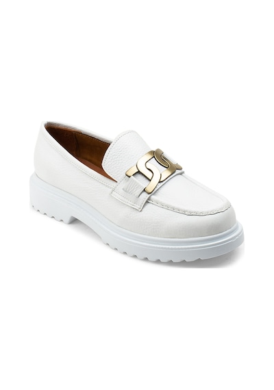 Deery Hakiki Deri Beyaz Tokalı Loafer Kadın Ayakkabı - 01902zbyzp01 Beyaz