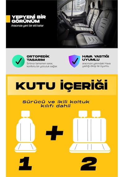 Gri - Siyah Panda Bodrum Serisi Ford Transit 2014+ Araca Özel Keten Ticari Oto Koltuk Kılıfı