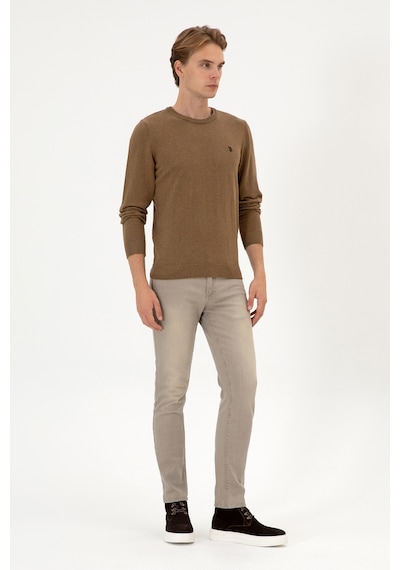 U.S. Polo Assn. Erkek Slim Fit Bisiklet Yaka Haki Melanj Basic Kazak 50313713-VR125