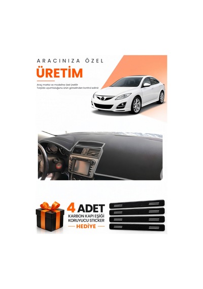 Mazda 6 2007-2013 Uyumlu Torpido Koruma Örtüsü Oto Kılıfı - Siyah Gri