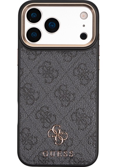 Apple Uyumlu iPhone  17 Pro Max Guess Lisanslı 4g Ve Yazı Logolu Kılıf + Kartlık + Askı İpi 3in1 Set Siyah Siyah