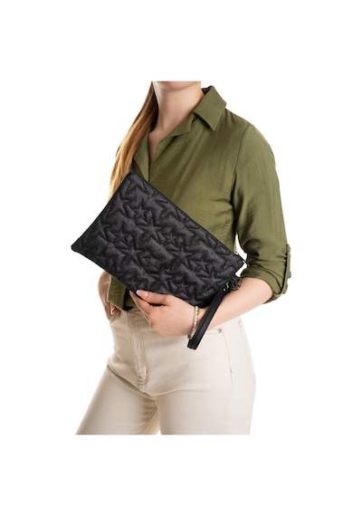 Newish Polo Kadın Simli Yıldız Desenli Bilek Askılı Portföy/clutch El Çantası Siyah