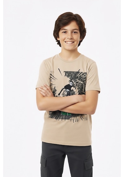 Modanino Erkek Çocuk %100 Pamuk T-shirt-kaykay Baskılı-12-16 Yaş 12526 KREM