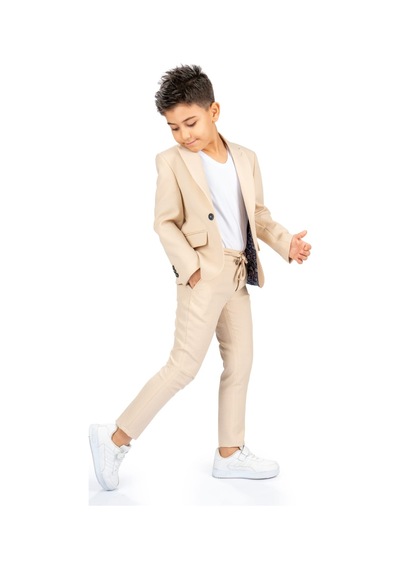 Mnk Baby & Kids Spor Çocuk Ceket, Tişört , Jogger Pantolonlu Takım Mnk5682 Bej