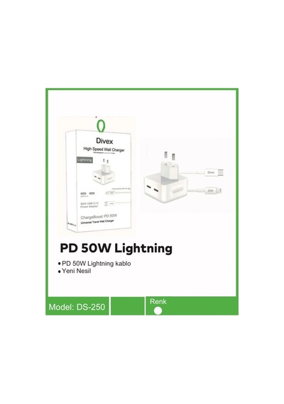 Divex 50w 2x Type-c Girişli 25w Kablolu Lightning Şarj Aleti Ds-250