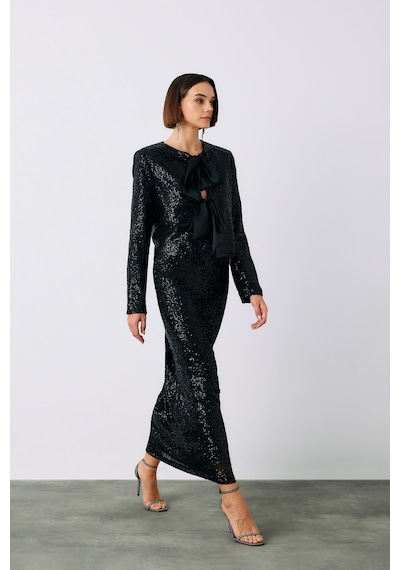 Sateen Payetli Kısa Ceket - Siyah-135239 Siyah