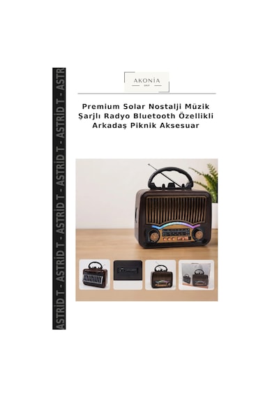 Premium Solar Nostalji Müzik Şarjlı Radyo Bluetooth Özellikli Arkadaş Piknik Aksesuar