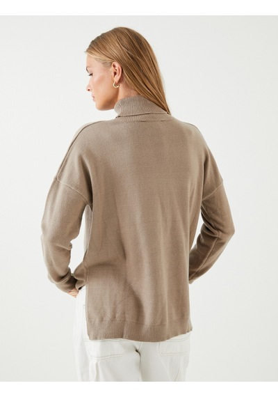 Koton Oversize Triko Kazak Balıkçı Yaka Vizon 4wak90112ht Vizon