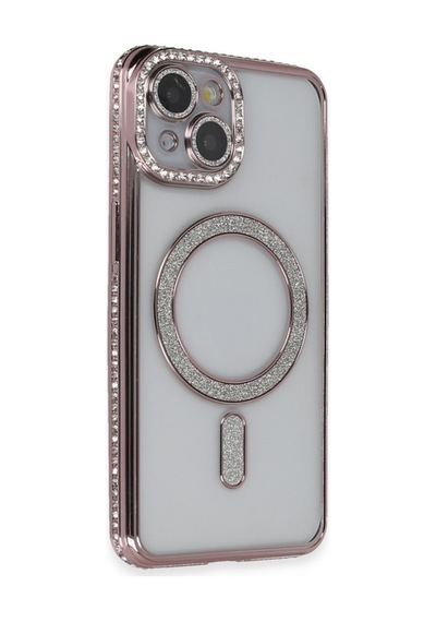 Apple iPhone Uyumlu 13 Kılıf Joke Simli Magneticsafe Kılıf - Pembe Bz8683140712907