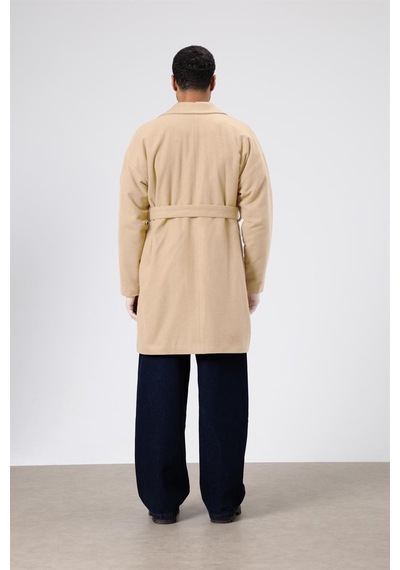 Vamos Kemerli Oversize Kaşe Kaban Bej