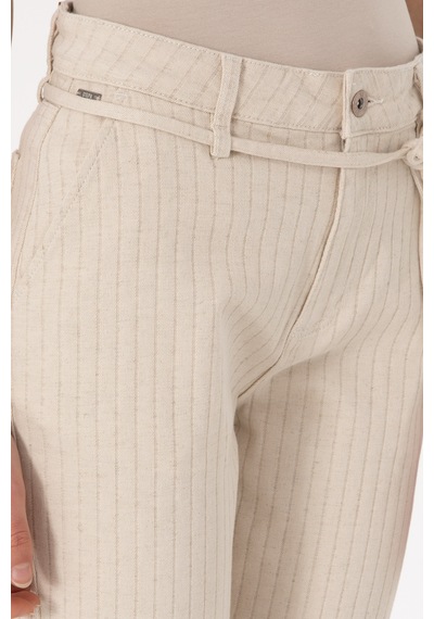 U.S. Polo Assn. Kadın Ekru Çizgili Keten Karışımlı Carrot Fit Jean Pantolon 50300954-VR019