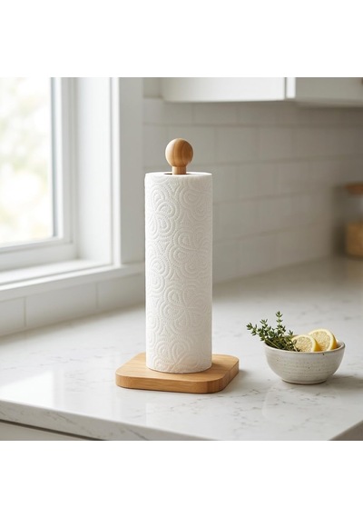 %100 Doğal Bambu Kare Kağıt Havluluk - Minimalist Dik Ahşap Havlu Standı 12x28 Cm, 1 Adet Diğer