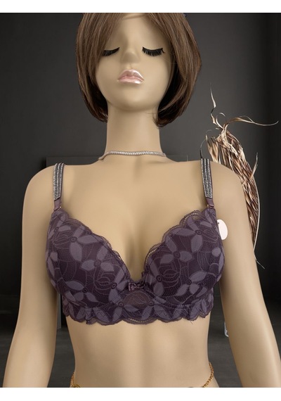 Jasmine Askıları Parlak Taşlı Hafif Destekli Dantelli Soft Cup İt Mor