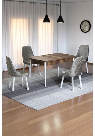 Monera Ceviz 80 x 132 Açılabilen Sunta Masa Metal Ayaklı Mutfak Masası Takımı 4 Cappucino Sandalye Monera Ceviz 80 x 132 Açılabilen Sunta Masa Metal Ayaklı Mutfak Masası Takımı 4 Cappucino Sandalye