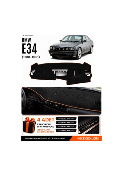 Bmw E34 1988-1996 Uyumlu Torpido Koruma, Torpido Örtüsü, Torpido Kılıfı - Siyah Kahverengi