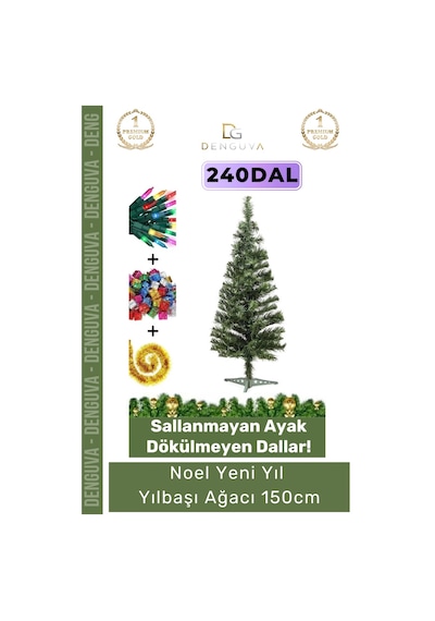 Yılbaşıağacı Kaliteli Dekoratif Lüks Yılbaşı Çam Ağacı Sık Yapraklı Yeşil Noel Paket 150 Cm 240 Dal Standart