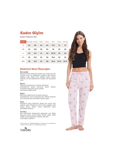 Tudors Kadın Regular Fit Klasik Kesim Viskon Beli Lastikli Fiyonk Detaylı Baskılı Pembe Pijama Altı-51005 Tudors Kadın Regular Fit Klasik Kesim Viskon Beli Lastikli Fiyonk Detaylı Baskılı Pembe Pijama Altı-51005