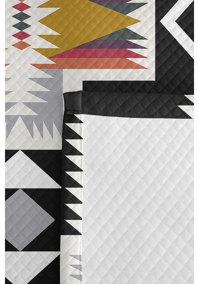 Siyah Etnik Geometrik Genç Odası Tek Kişilik Pike Takımı - Bohem Antrasit 160x220 Cm Yatak Örtüsü Şeffaf
