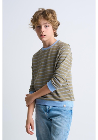 Alexandergardi Alexandergardı Çizgili Bisiklet Yaka Çocuk Sweatshirt Haki