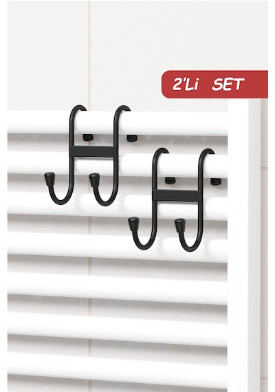 2 Adet Çift Kancalı Havlupan Askısı Banyo Mutfak Metal Askılık Havlupan Askı Organizer Siyah