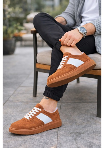 Dmr Elegance Jy011 Line Erkek Günlük Bağcıklı Süet Spor Sneaker Ayakkabı - Taba/beyaz