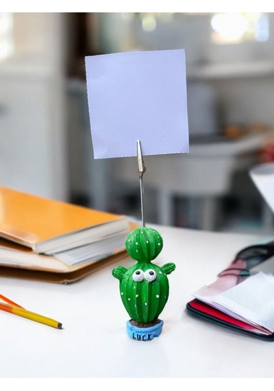 Lucky Şans Temalı Sevimli Kaktüs Fotoğraf Not Tutucu Ofis Masası Not Tutacağı Hediyelik Yeşil Mavi