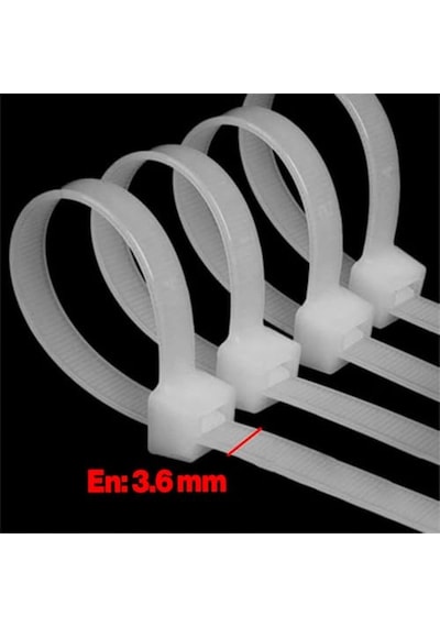 Plastik Cırt Kelepçe 100 Adet 3.6x250 Mm Beyaz Renk Zip Kablo Bağı Çok Amaçlı Bağlama 0.5 MM