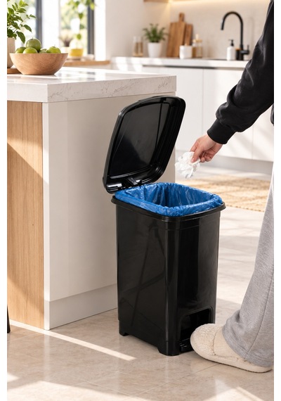 Porsima 0123-1 Slim Pedallı Çöp Kovası 15 Lt Siyah Taşıma Kulplu İç Kovalı, Mutfak Ve Banyo İçin Dar Alan Çöp Kovası