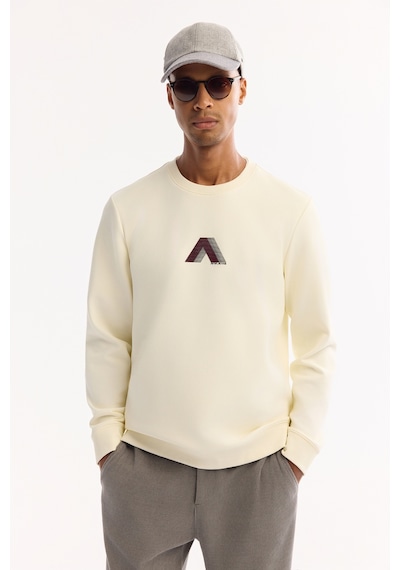 Avva Erkek Ekru Bisiklet Yaka Pamuklu Bi-stretch Baskılı Regular Fit Sweatshirt A52y1305