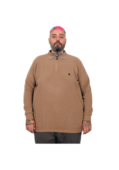 Mode Xl Büyük Beden Erkek Polo Waffle Kazak U25822 Sütlü Kahve