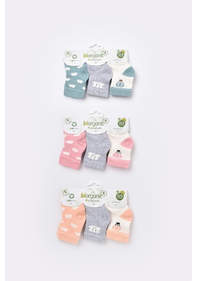 Step Bibaby Biorganic Cloudy 3'lü Çorap 68450 Somon 001
