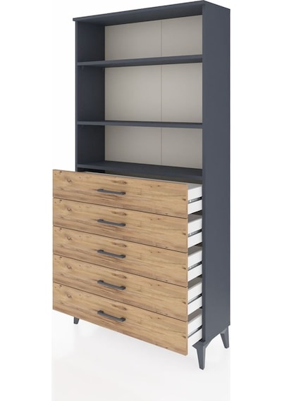 Arges Dolap 3 Raflı 5 Çekmeceli 88x30x182 Antrasit-çam Antrasit