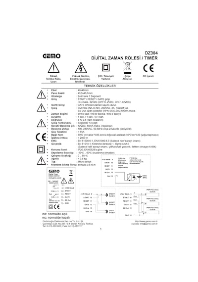 Gemo Dz304-230Vac Dijital Zaman Rölesi Timer Besleme: 110-230Vac