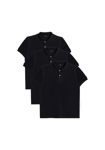 Tudors Erkek 3'lü Paket Siyah Slim Fit Dar Kesim Pamuklu Düz Pike Polo Yaka Tişört-32832 Siyah