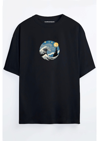 Yıldızlı Gece Wave - Dalga Baskılı Unisex Siyah - Beyaz - Turuncu - Bej Oversize T-shirt SIYAH Yıldızlı Gece Wave - Dalga Baskılı Unisex Siyah - Beyaz - Turuncu - Bej Oversize T-shirt SIYAH