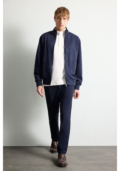 Defacto Ultra Yumuşak Slim Fit Dik Yaka Astarlı Fermuarlı Cepli Süet Mevsimlik Mont D1524ax26aunv253 Lacivert-nv253