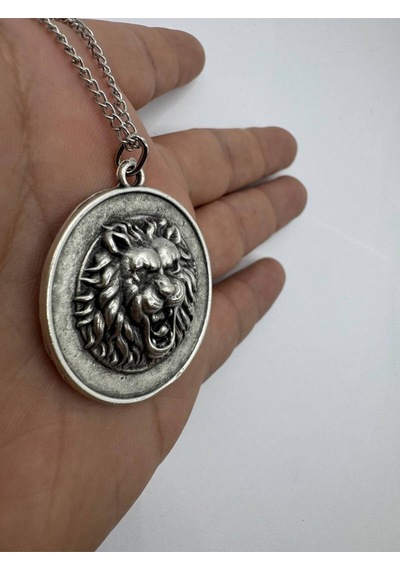 Lion S Majesty Aslan Madalyon Figürlü Unisex Kolye 60 Cm Zincirli Çok renkli