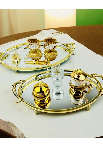 Infinity Gold Şık Söz Nişan Tepsisi Siyah Siyah