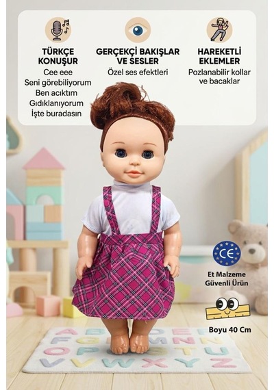 Konuşan Cansu Bebek Sesli Pilli 40cm Gözleri Açılıp Kapanan Sevimli Elbiseli Oyuncak Bebek 29452396