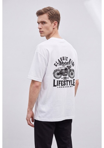 Black Nova Oversize Baskılı Unisex %100 Pamuk T-shirt Lifestyle Beyaz