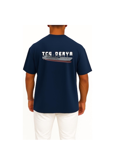 Bahriyeli Collection Oversize Tcg Derya - A1590 Göğüs Ve Sırt Tasarımlı Unisex T-shirt Lacivert