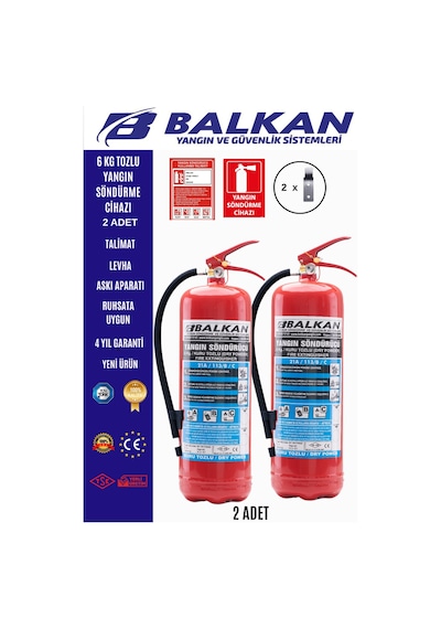 6 Kg Ruhsata Uygun 4yıl Tozlu Yangın Tüpü 2 Adet Set Talimat-levha-askı