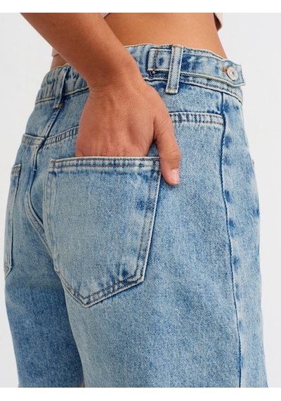 Dilvin Apoletli Denim Şort Tint