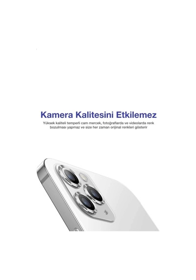Apple Uyumlu   iPhone 13 Pro Kamera Koruyucu Lens Mercek Metal Çerçeveli 3lü Set Gümüş Gri Silver