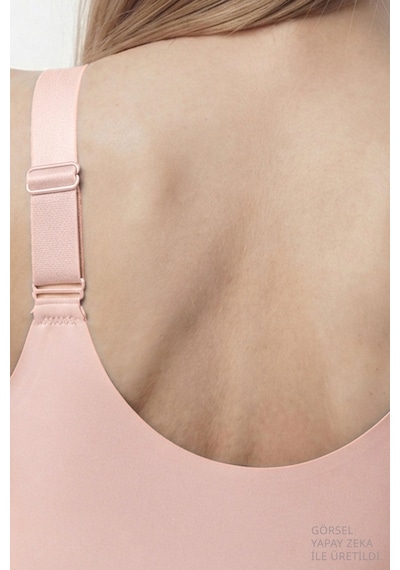 Cottonill Seamless Bra - Larevia Pudra Lazer Kesim Önden Düğmeli Tül Detaylı Kadın Sütyen