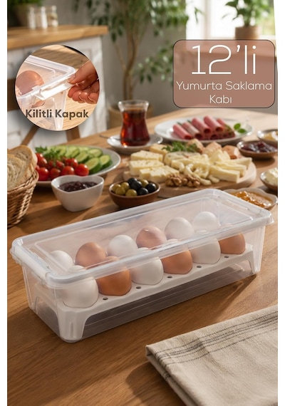 1054 Peggy 12 Bölmeli Kapaklı Yumurta Kutusu Yumurtalık Buzdolabı Organizeri Saklama Kabı Çok Renkli