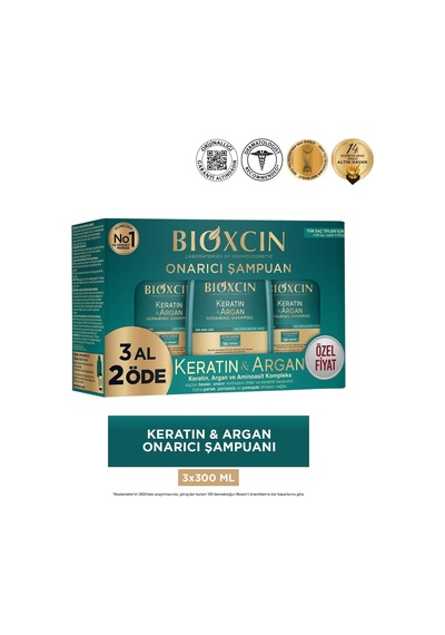 Keratin & Argan Onarıcı Bakım Şampuan 300 Ml 3 Al 2 Öde - Yıpranmış Ve Hassas Saçlar 2 Paketi