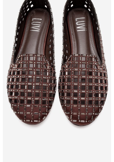 Luvishoes Sılva Kahverengi Taşlı Kadın Babet Ayakkabı Kahverengi