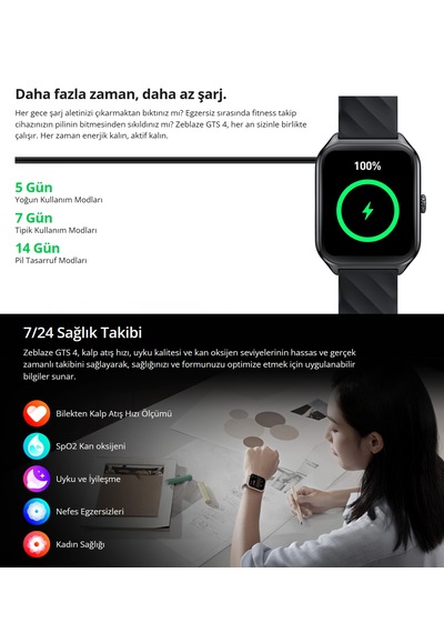 Zeblaze Gts 4 1.94" Amoled Ekran Fitness Ve Sağlıklı Yaşam Akıllı Saati (Distribütör Garantili)